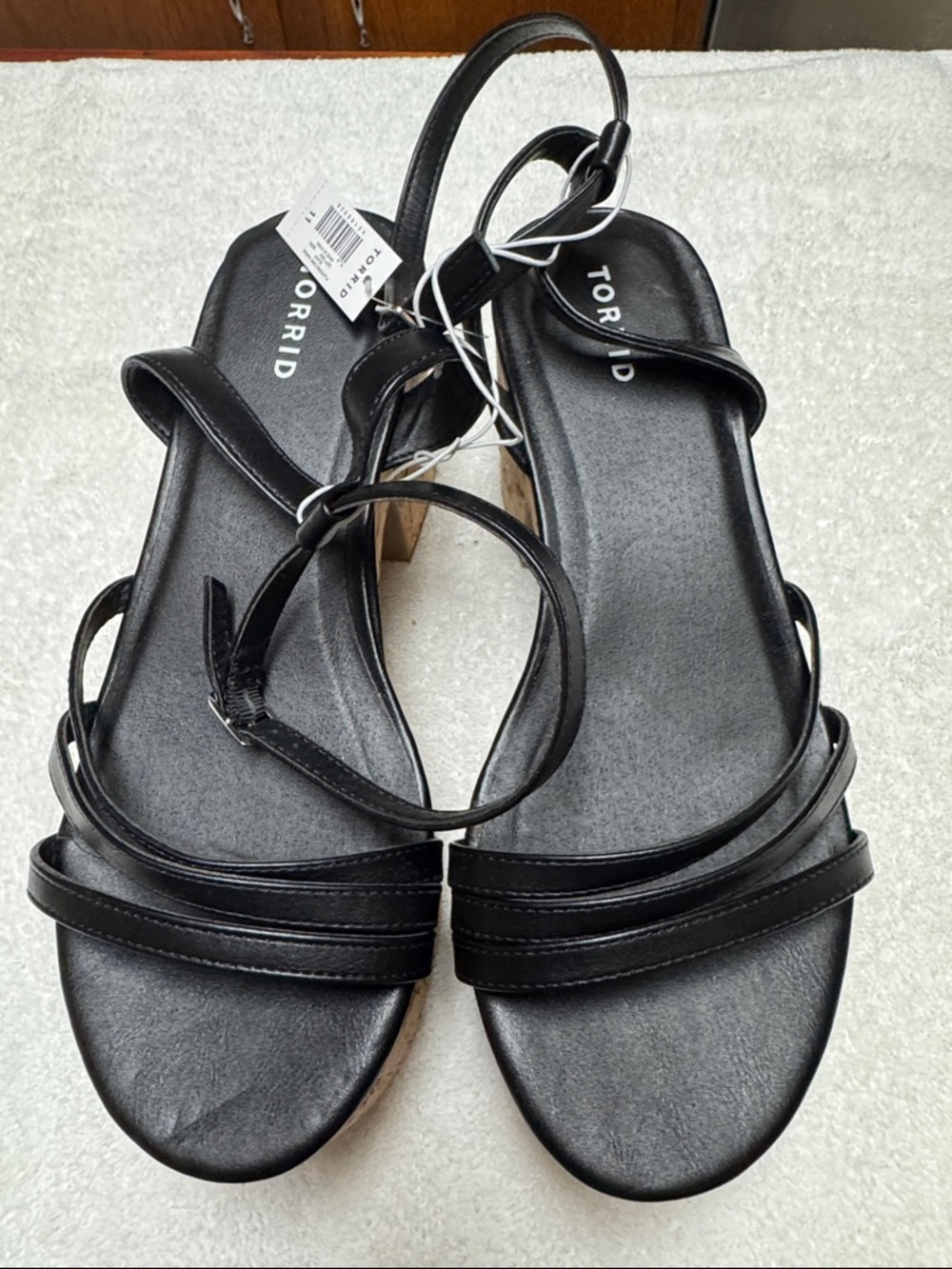Torrid Women’s Platform Cork Sandals Faux Leather Black Ankle Strap Size 11